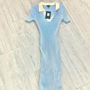 Fashion Nova Blue and White Striped Midi Dress
